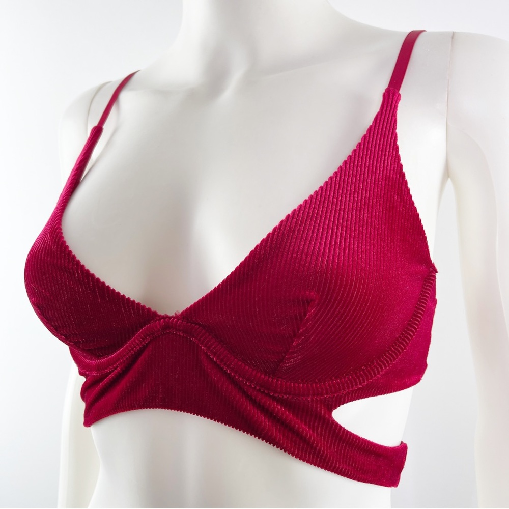 Out From Under Cherry Red Velvet Bra Top with Underwire Size S